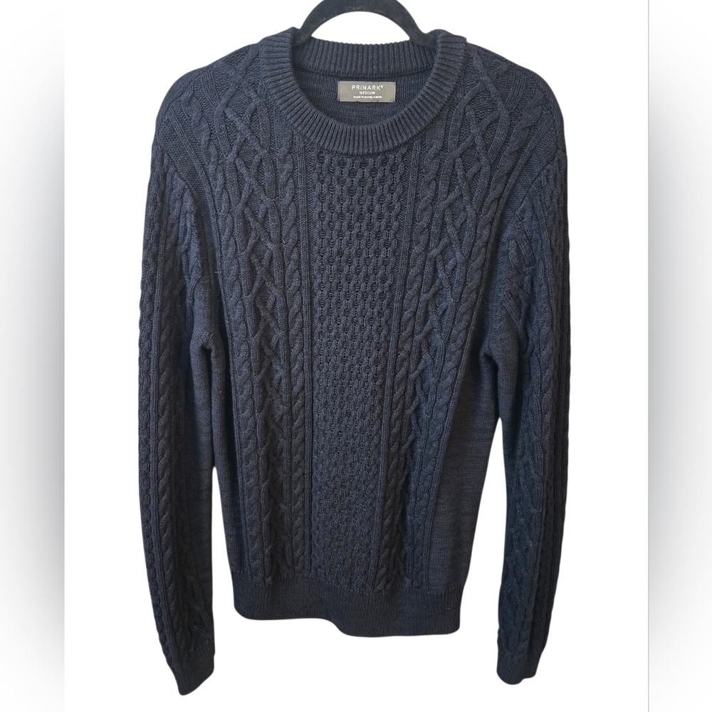 Primark‎ Navy Cable Knit Crewneck Sweater, Fisherman, Medium, Long Sleeve